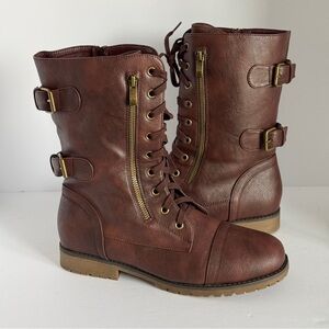 Dream Pairs Women's Ankle Bootie Lace Up Mid Calf Military Combat Boots Size 9.5